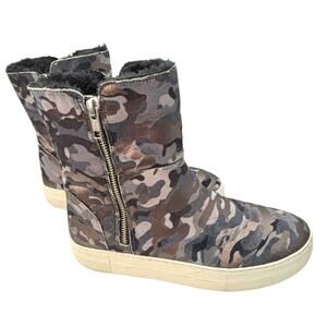 J/Slides Allie Grey Metallic Gray Camo Booties Faux Fur Lined Size 8.5